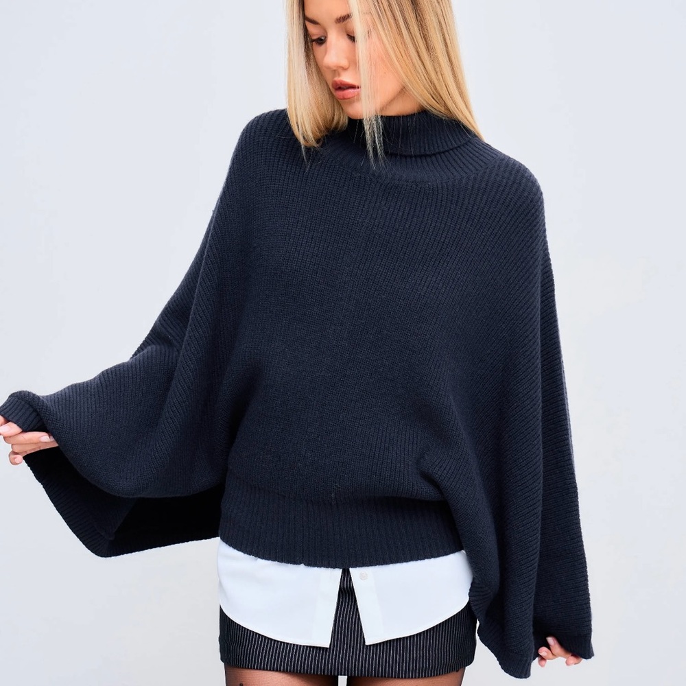 CIDER KNIT HIGH NECK OVERSIZED LANTERN SLEEVE SWEATER, Size L (8)